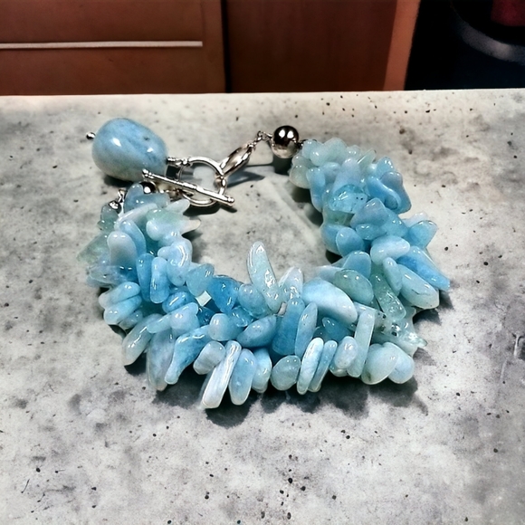 NWT Hand Crafted Raw Aquamarine Nugget 925 Sterling Silver Bracelet 8.25